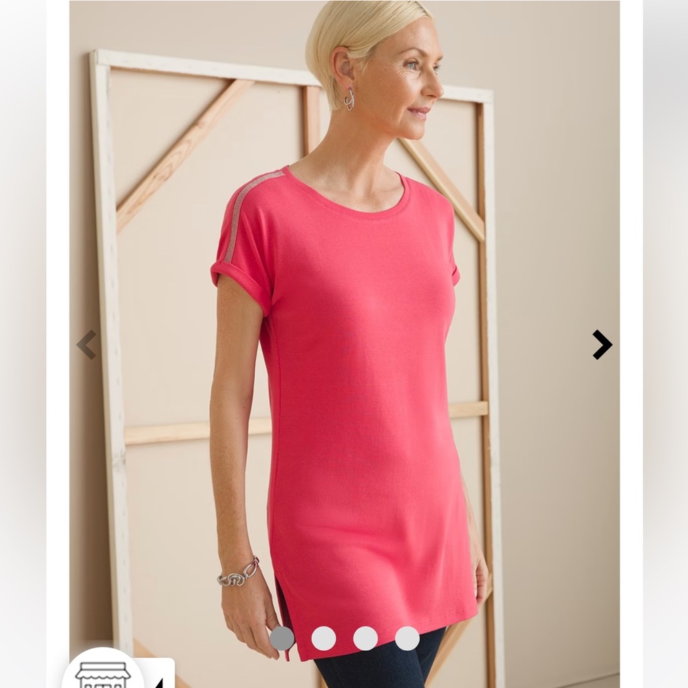 Chico’s Pima Cotton Ball Chain Tunic in Cactus Blossom, NWT, Size Medium